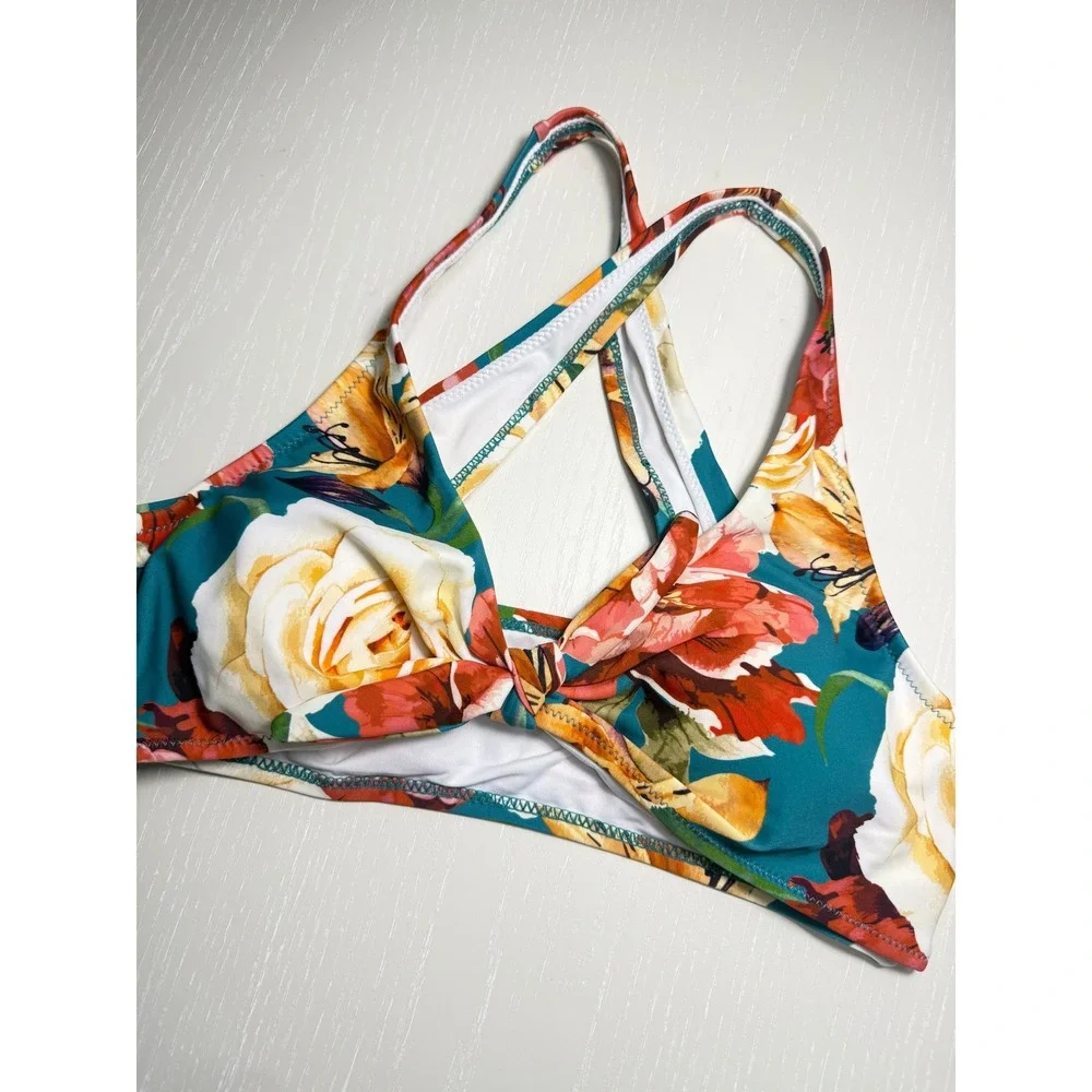 CUPSHE Floral and Stripe Knotted High Waisted Bikini | NWT - SIZE M - Picture 5 of 10